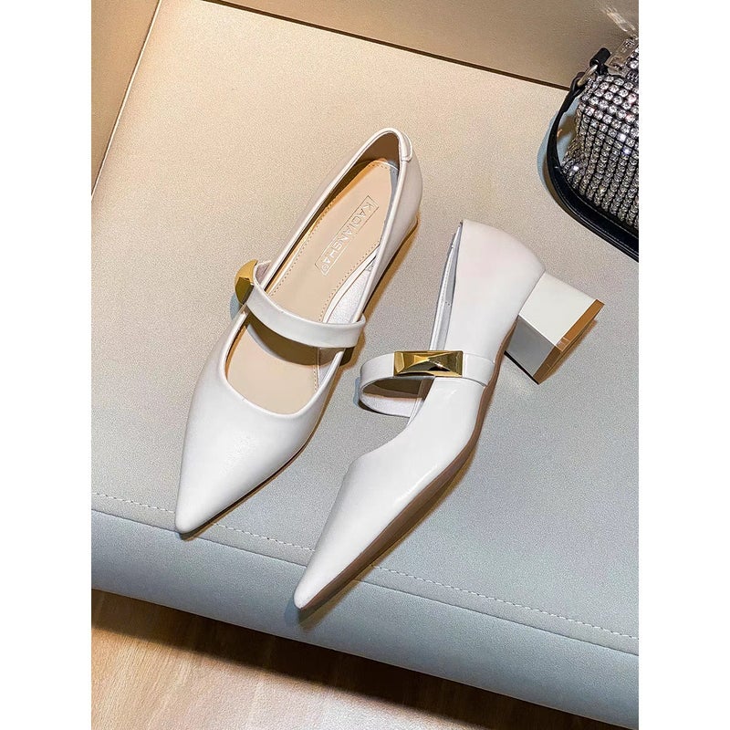 أحذية جديدة بأسلوب فرنسي ريترو كعب عالٍ مدبب الشكل أحذية فردية - Image 5